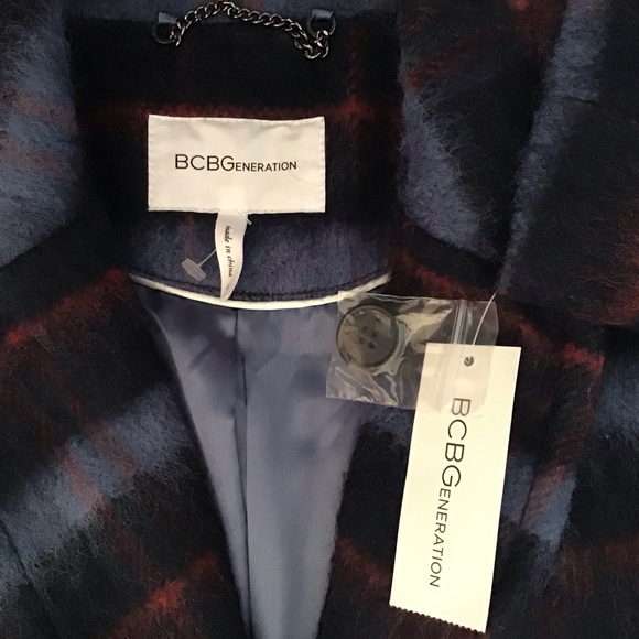 NWT BCBG generation bcbgeneration double breasted blue plaid wool blend coat - Picture 6 of 12